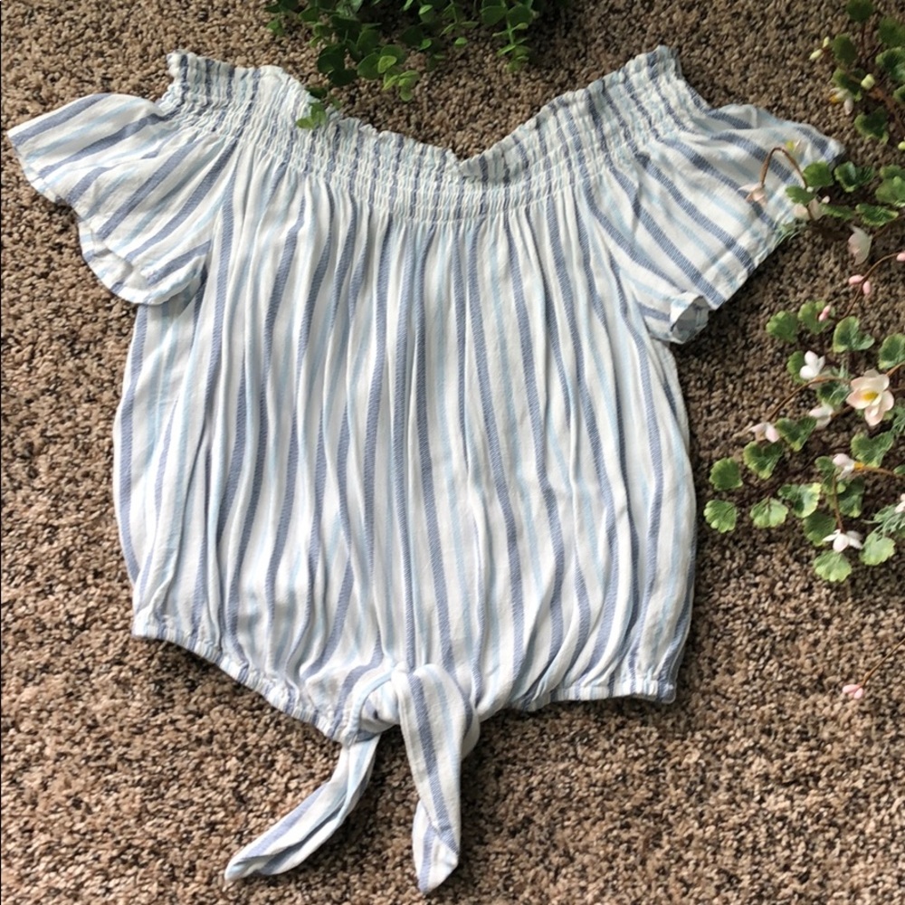Mind Code Crop Top, Blue and White Stripe With a Tie Women’s Size Medium